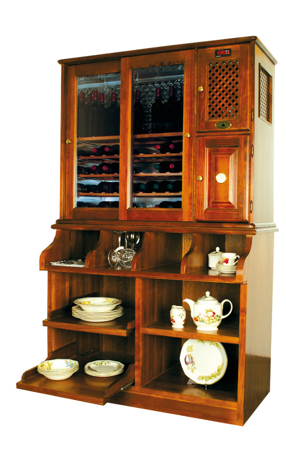 Butler's pantry, wood cabinet fridge, freestanding wine cooler